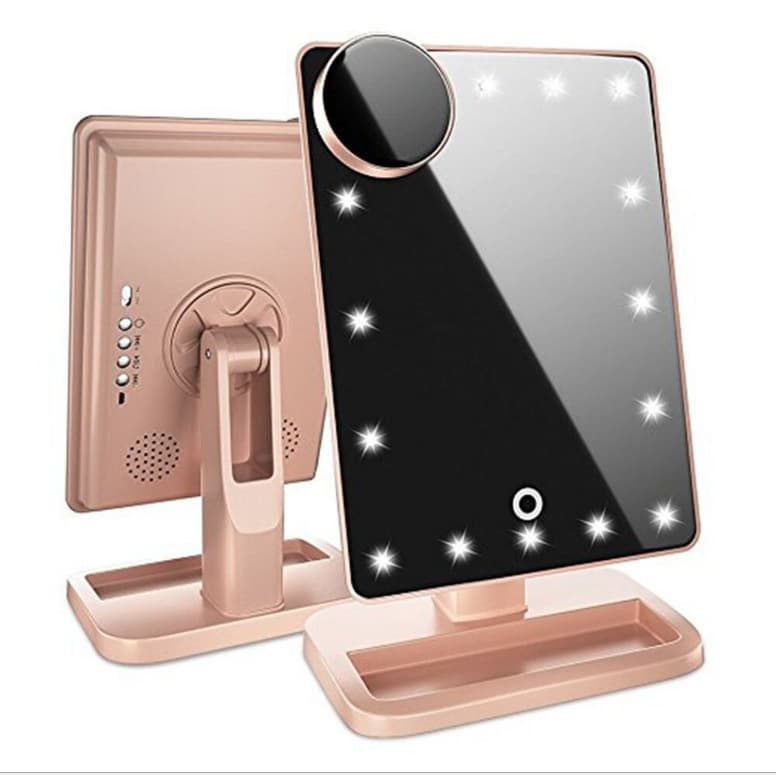 Miroir de Maquillage Tactile avec 20 Lumières LED, Haut-Parleur Bluetooth, et Miroir Grossissant 10X